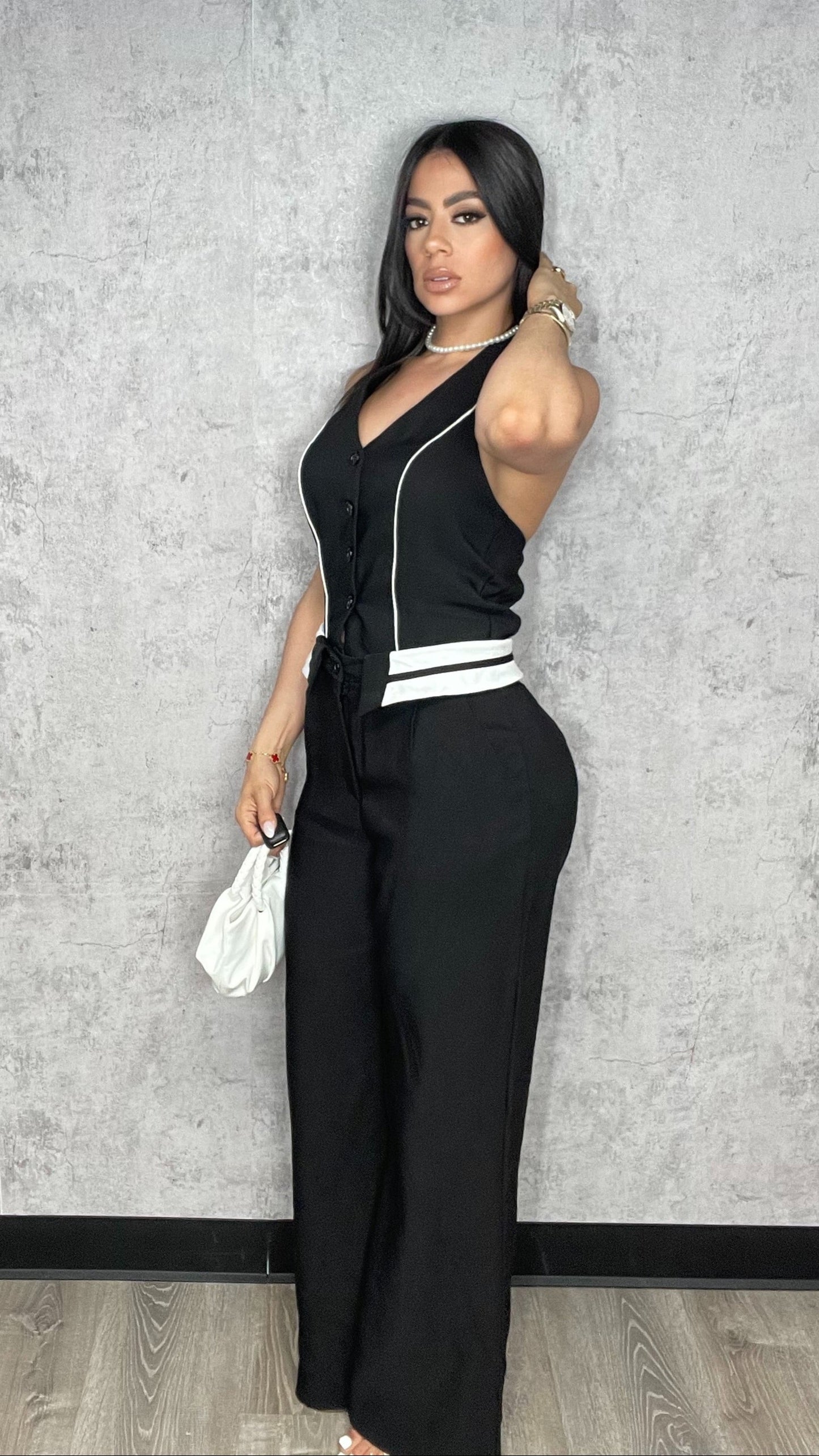 Twill Halter Neck Jumpsuits Black