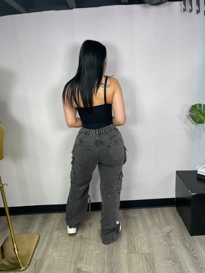 KELLY BLACK CARGO DENIM PANTS