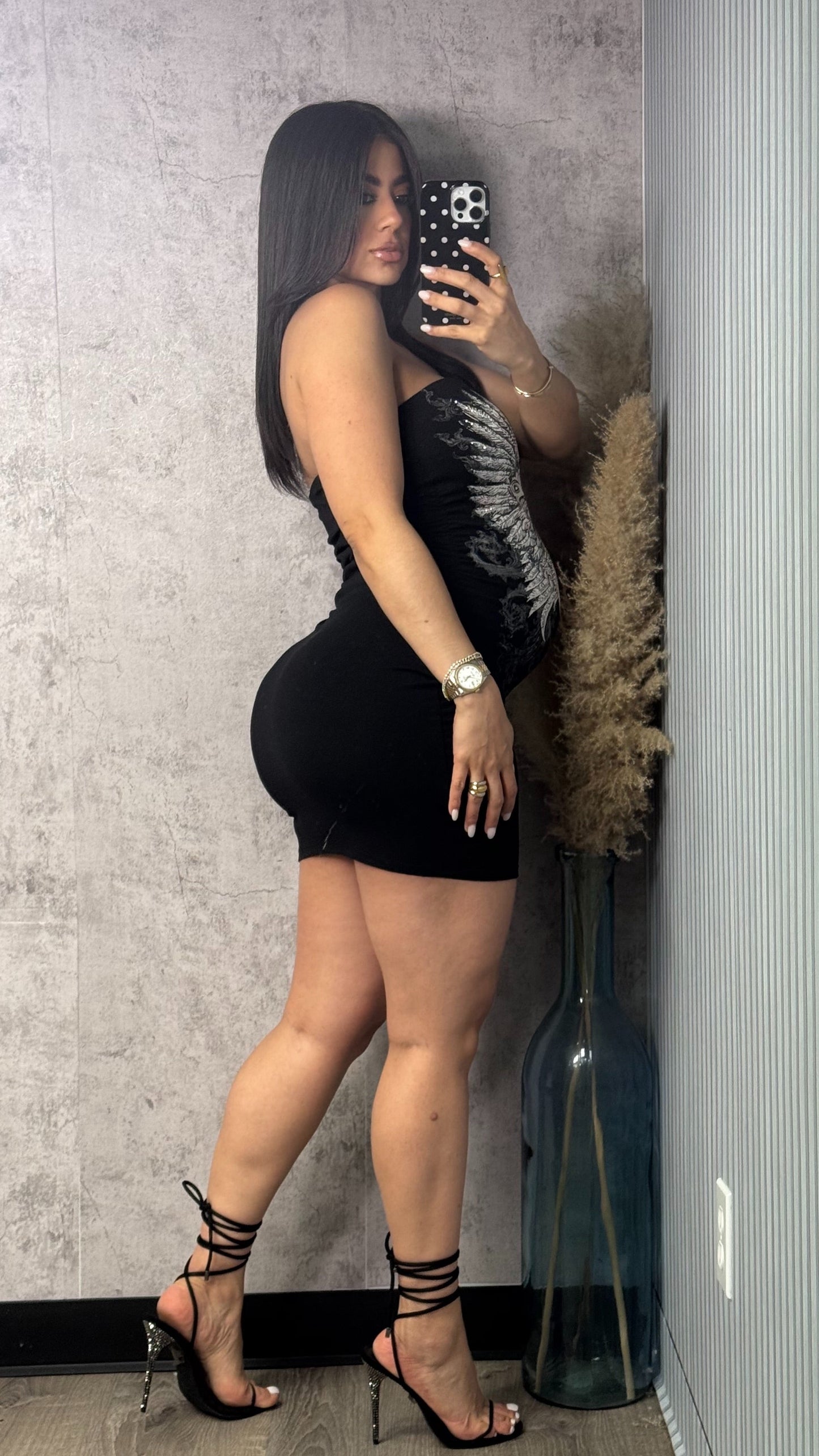 ANGEL RHINESTONE BLACK DRESS