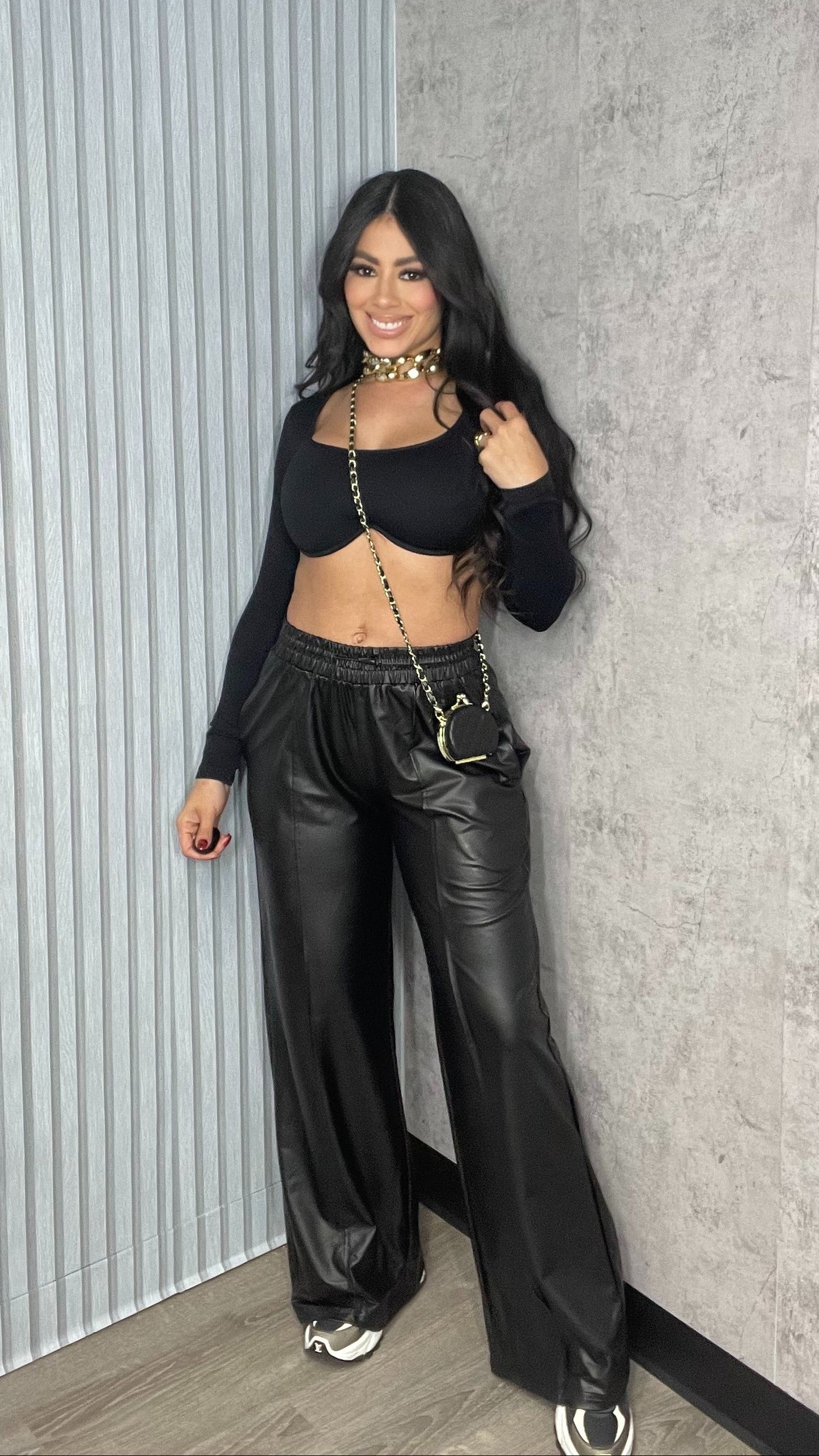 Leather Black Pants Wide