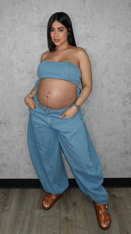 DENIM BARREL PANTS SET