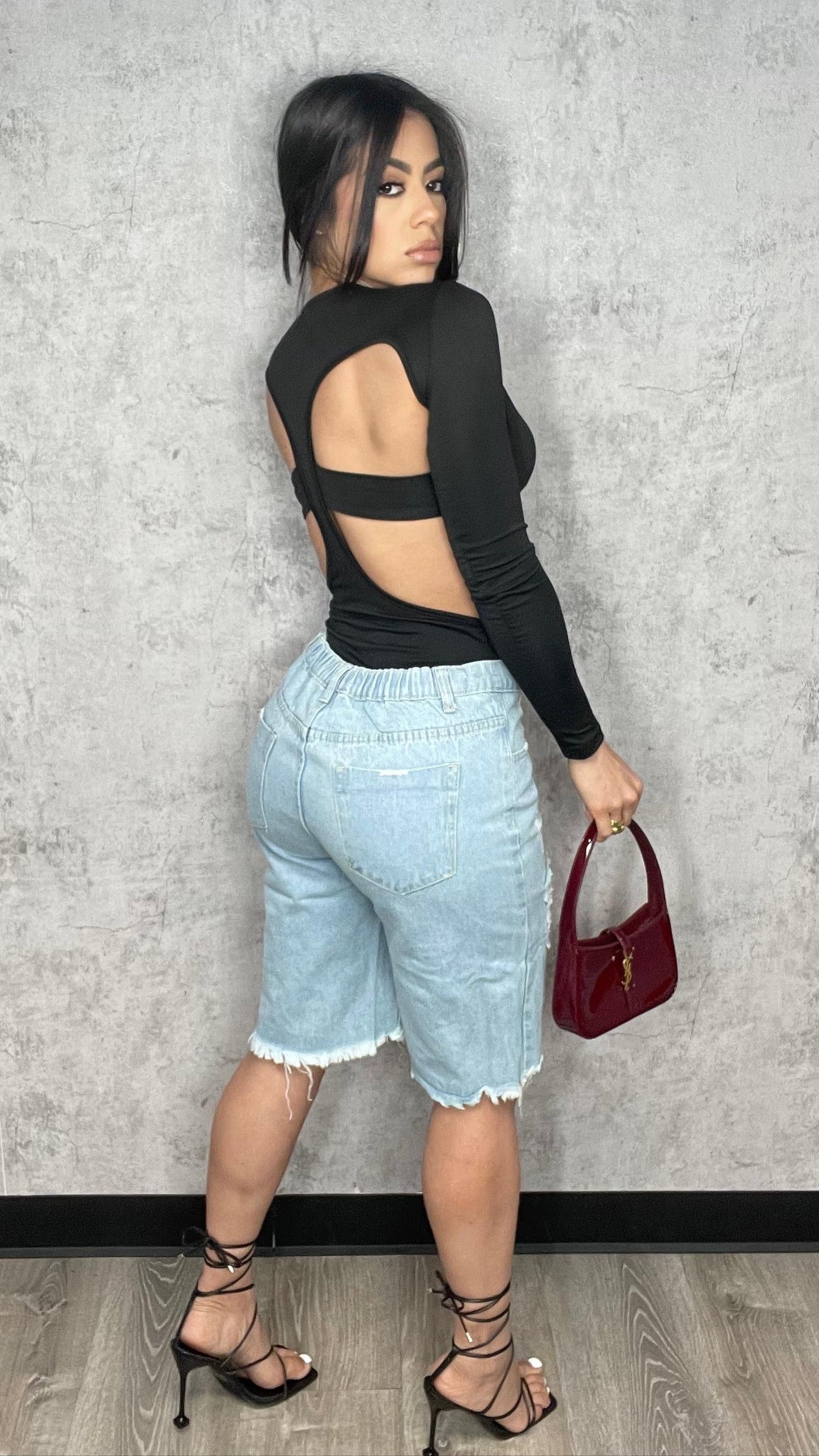Distressed Bermuda  Denim Pants