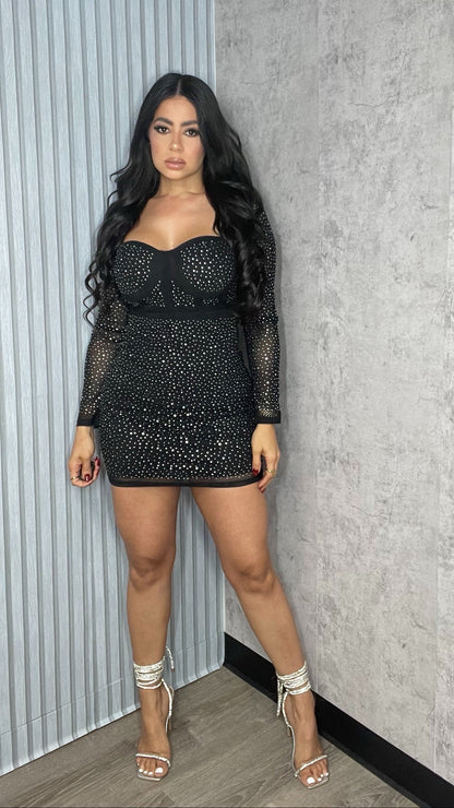 MESH SLEEVE MIDI DRESS BLACK