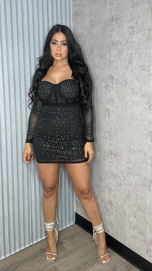 MESH SLEEVE MIDI DRESS BLACK