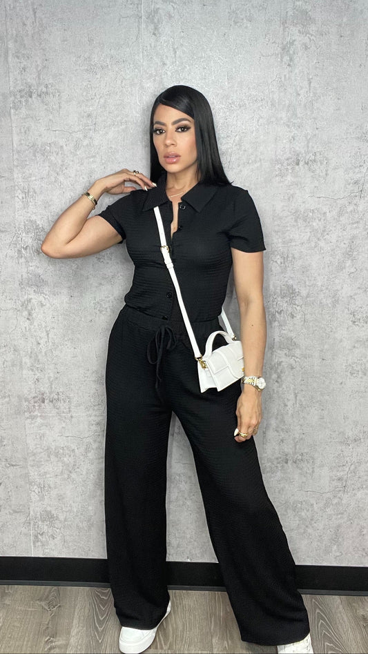 Polo Top And Pants Set Black