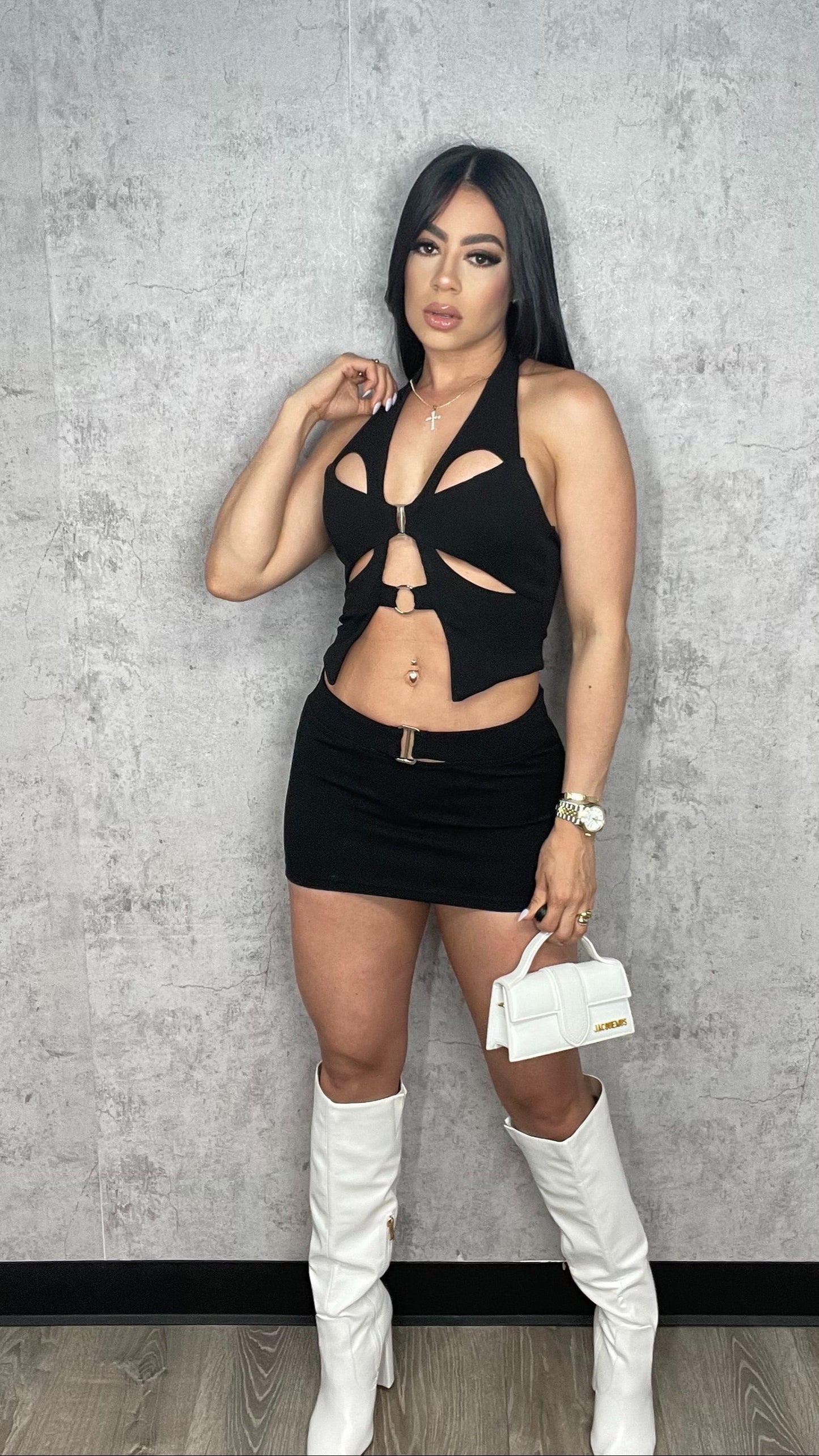 CUT OUT BLACK SKIRT SET