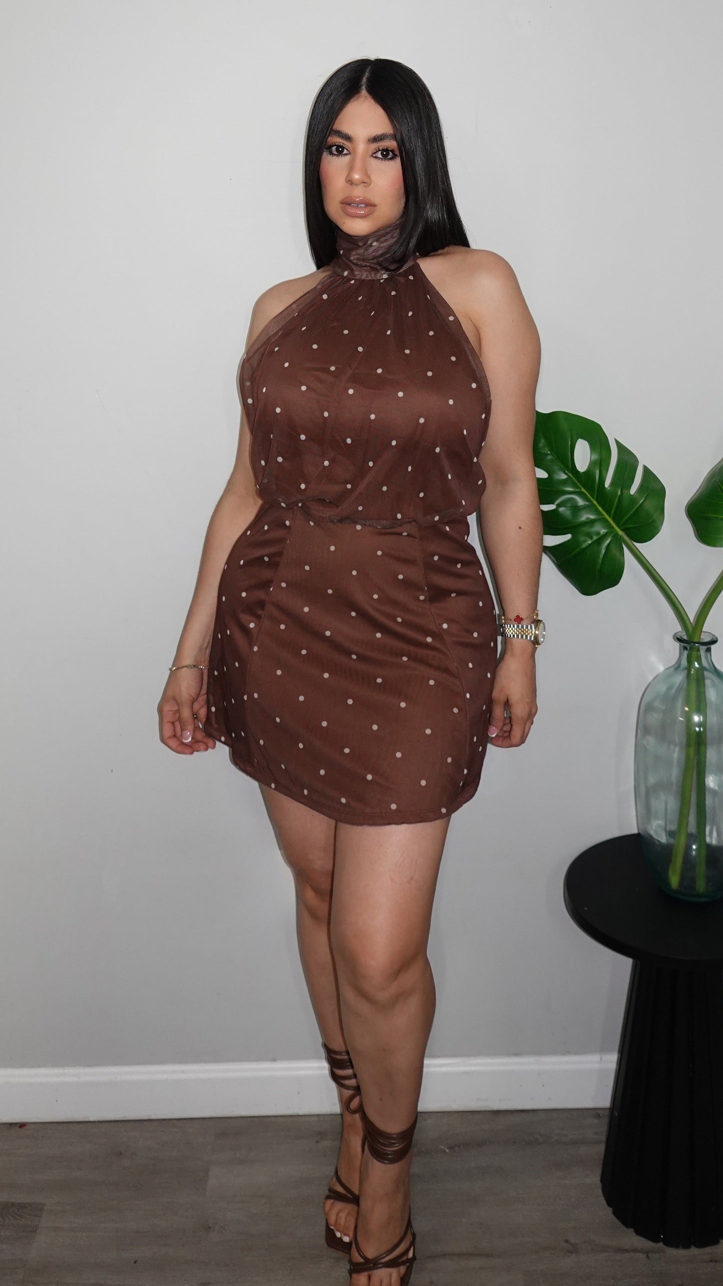 POLKA DOTS BROWN DRESS