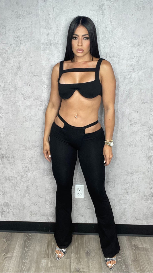 DANNA Cutout Black Pants Set