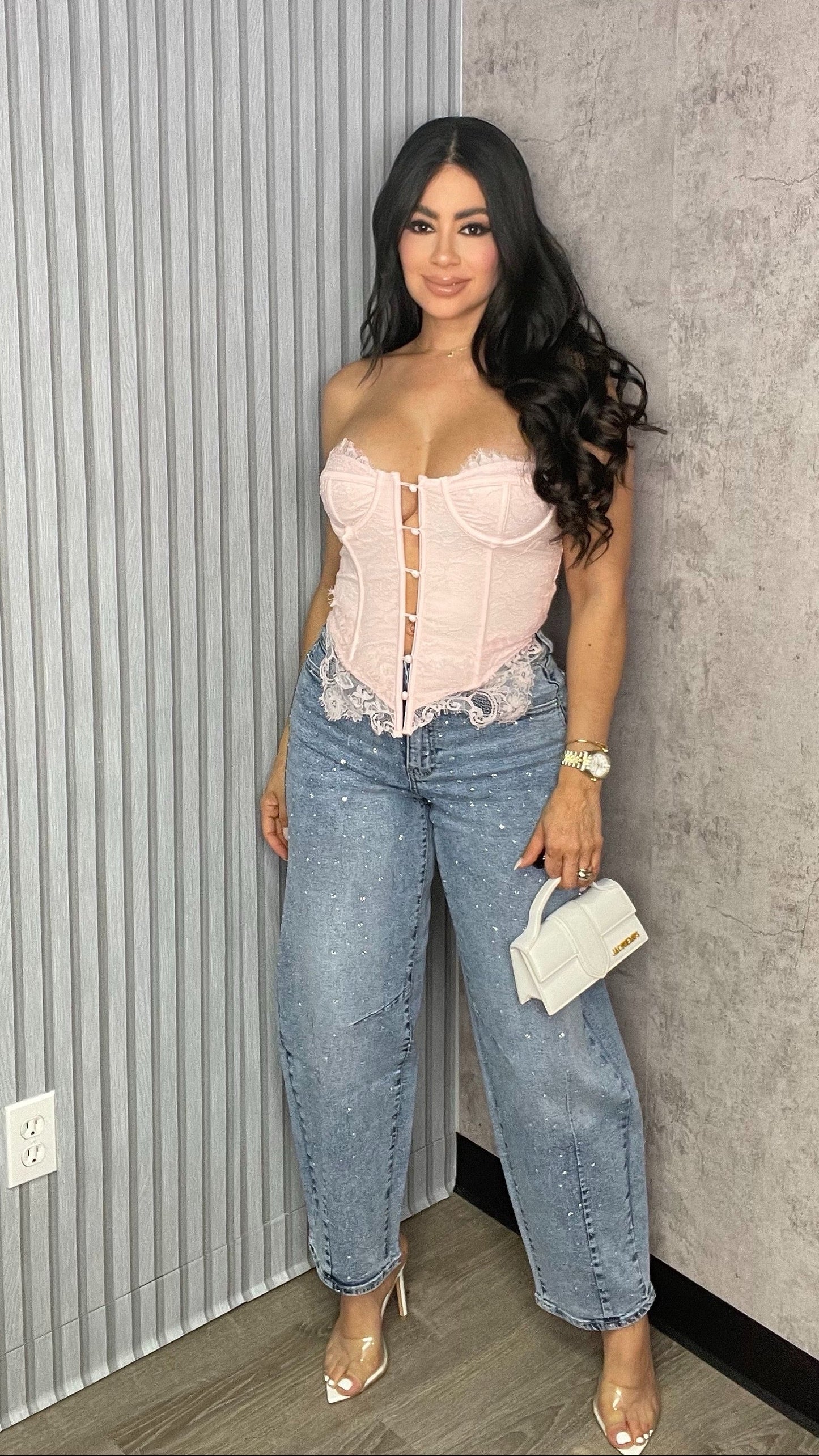 Jaileen Rhinestone Barrel Denim Pants