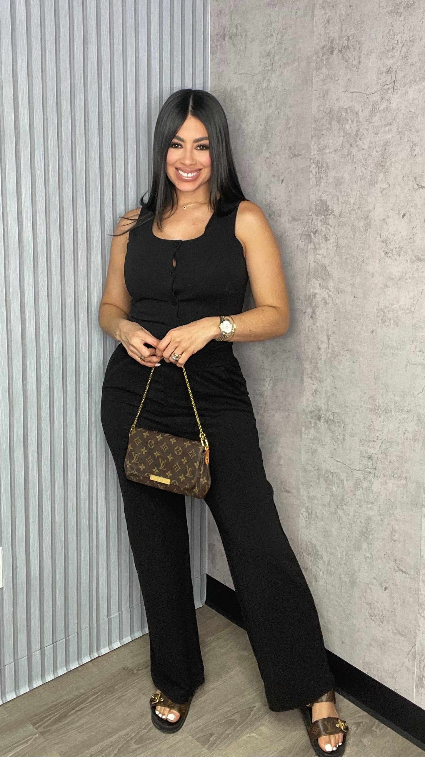 Vest And Wide Pants Black Set