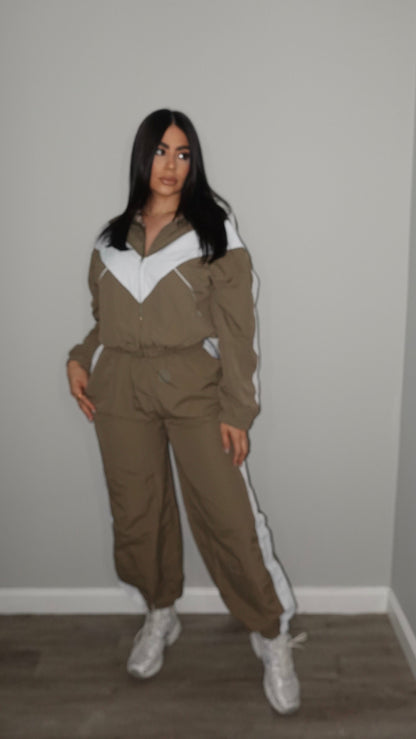 OLIVE COLOR BLOCK TRACKSUIT