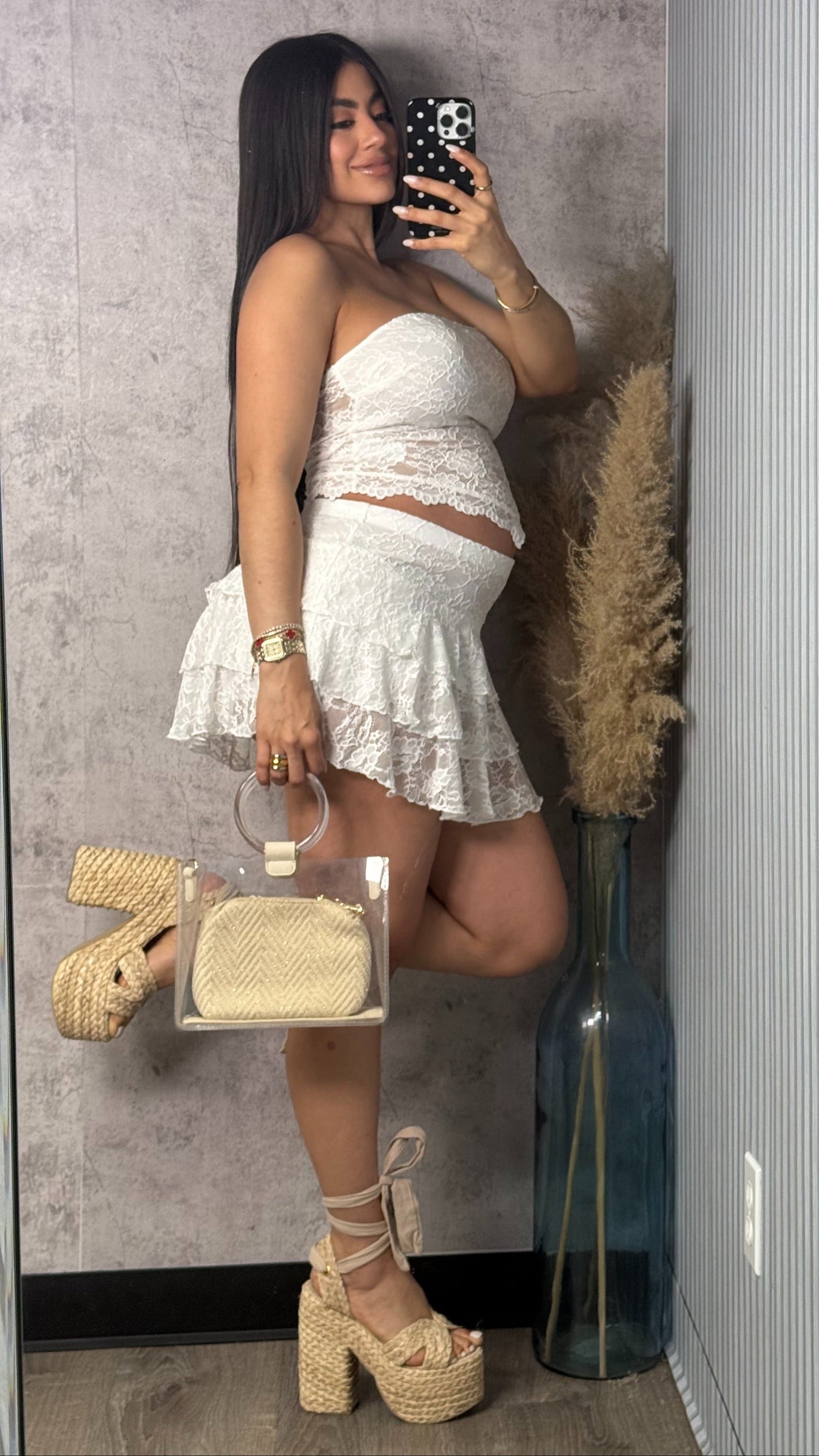 LACE RUFFLE SKORT SET WHITE