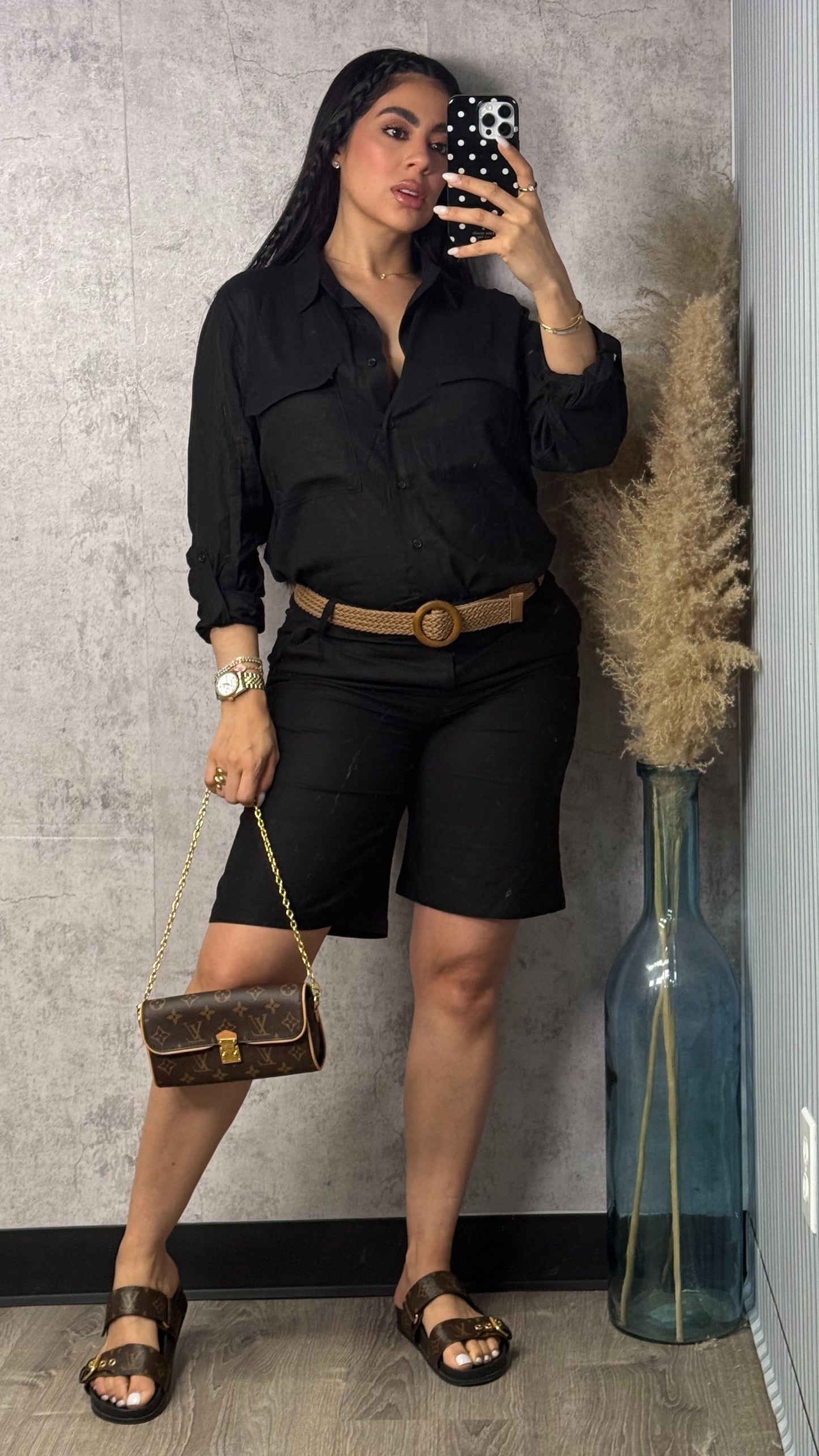 LINEN BLACK PANTS SET AND BELT
