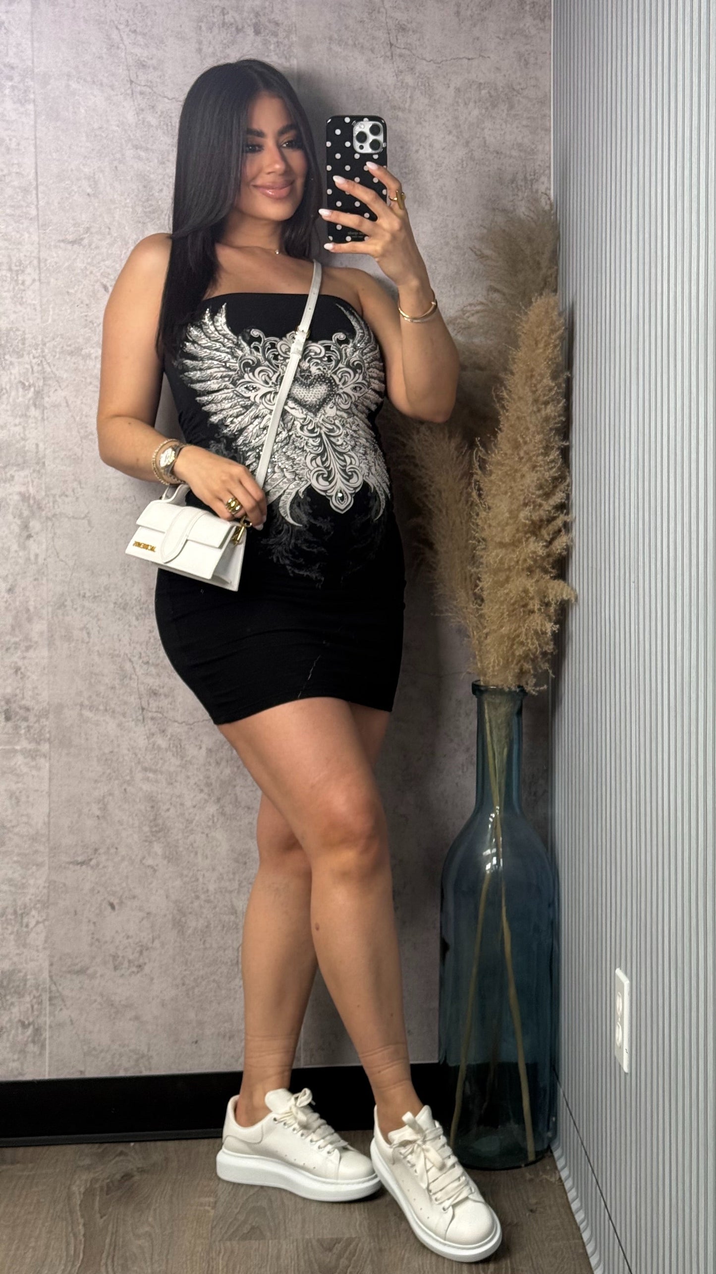 ANGEL RHINESTONE BLACK DRESS