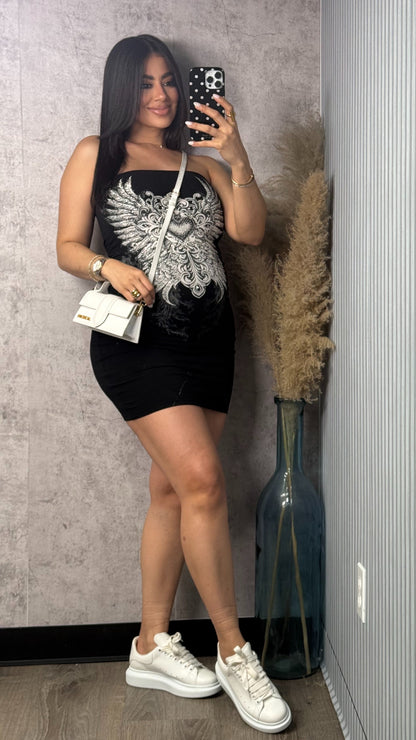 ANGEL RHINESTONE BLACK DRESS