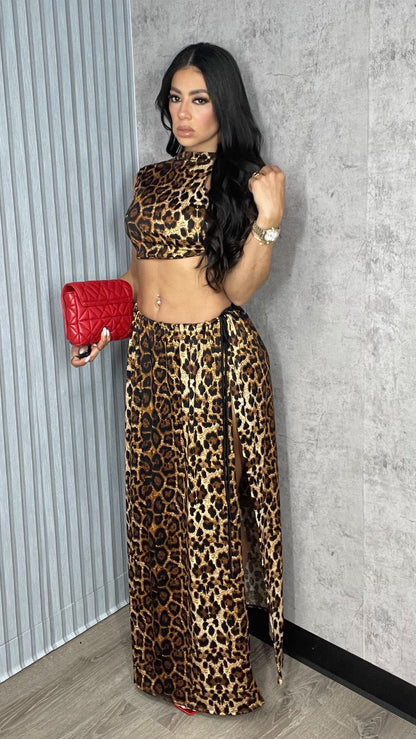 Side Open Maxi Dress Animal Print