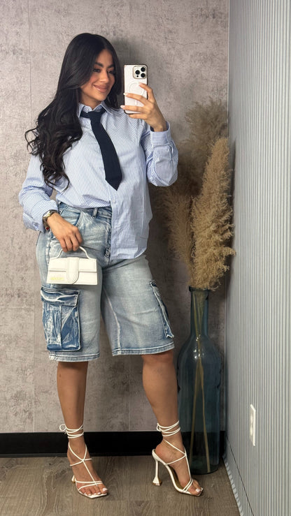 WASHED CARGO JORTS BLUE