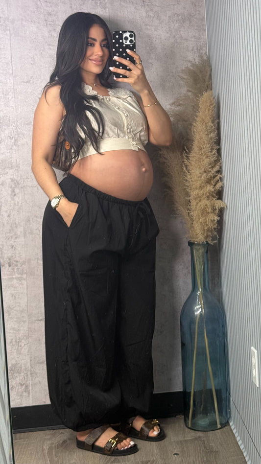 ELASTIC BARREL BLACK PANTS
