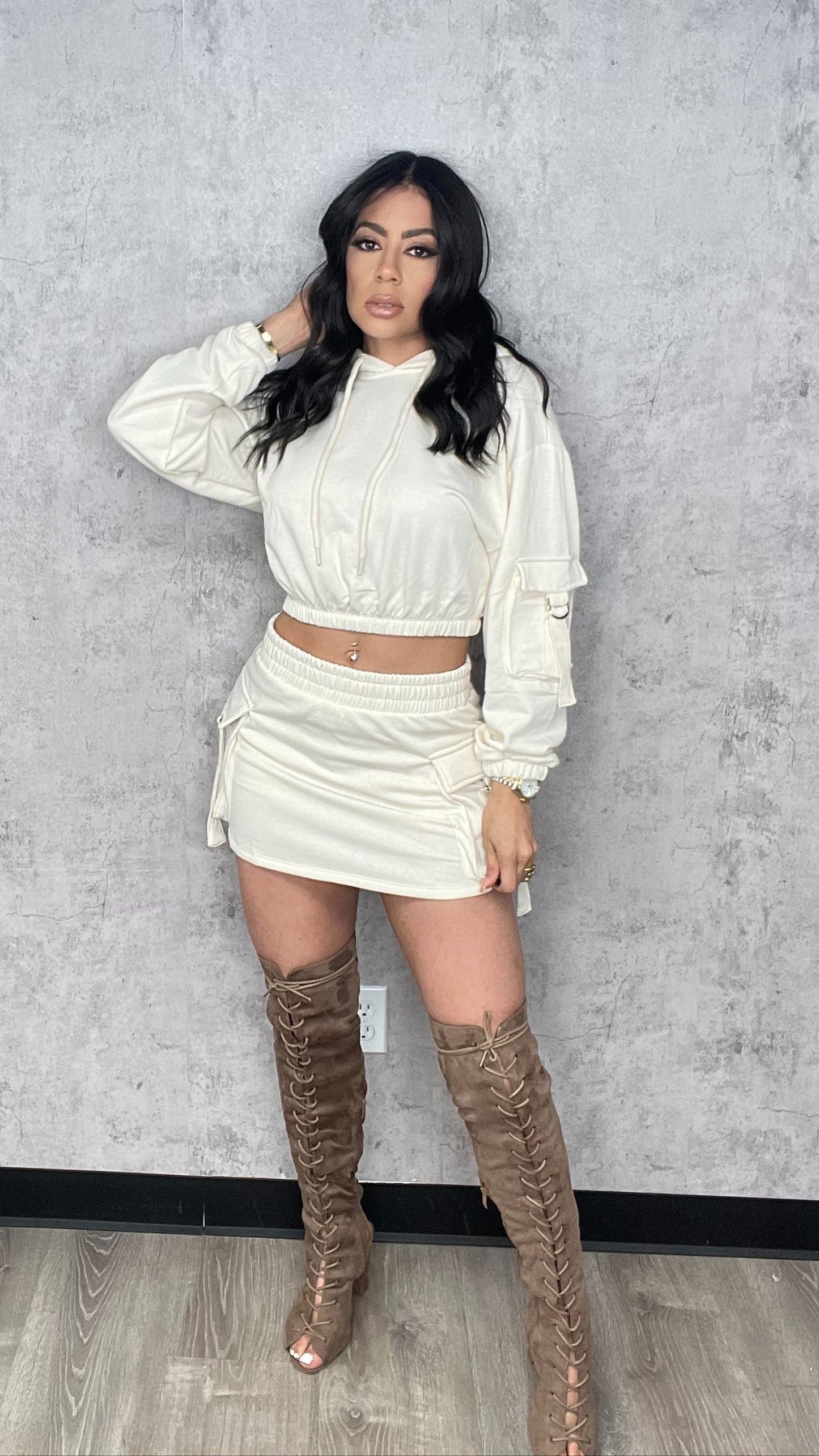 Cream Cargo Skort Set