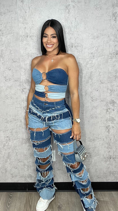 Pamela Denim Pants Set