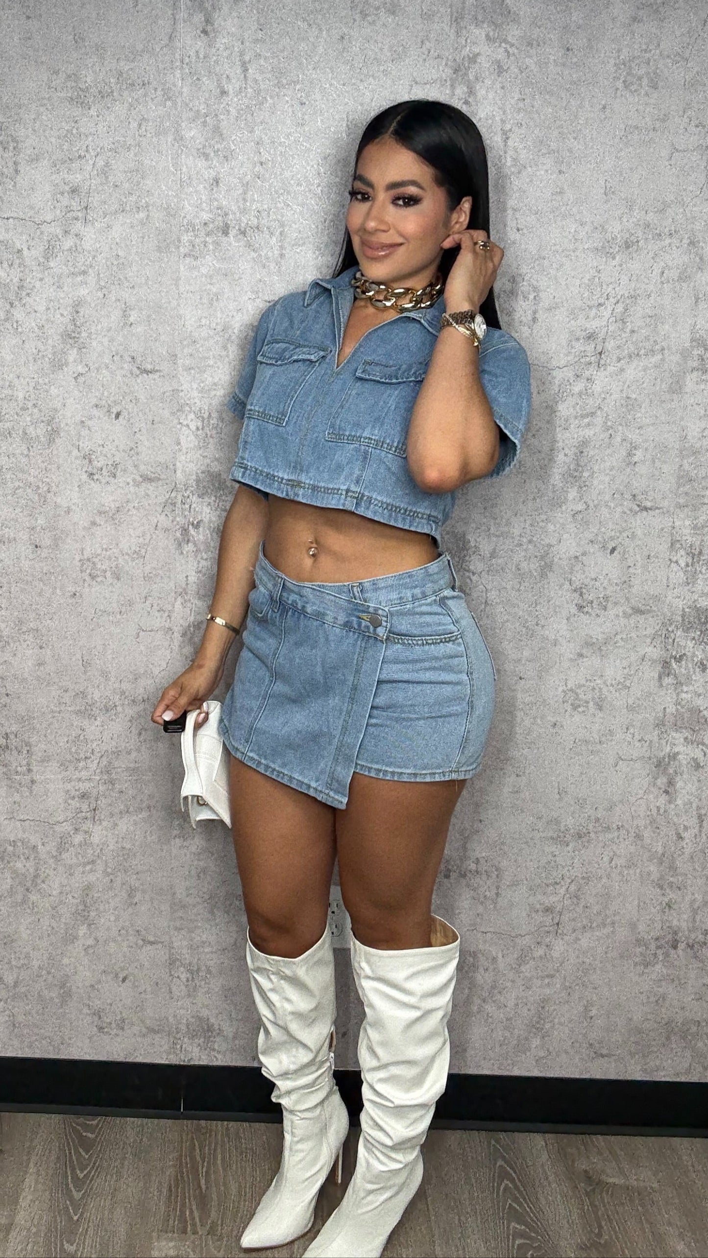 Glenda Denim Skort Set