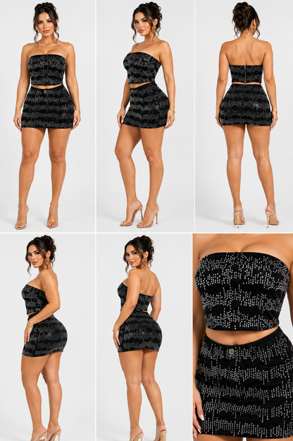 BLACK DENIM PATRICIA SKIRT SET