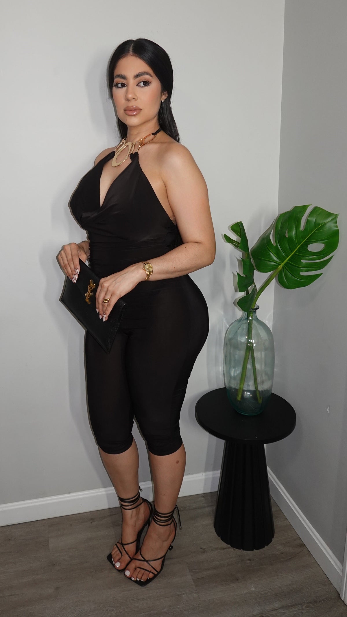 ISABELLA CAPRI ROMPER BLACK AND GOLD