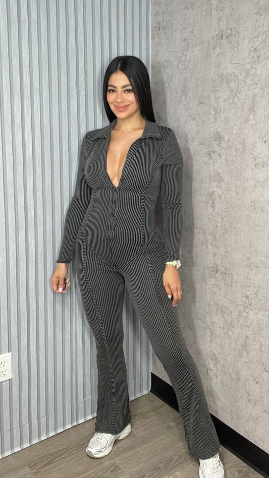 V Neck Mineral Jumpsuit Black