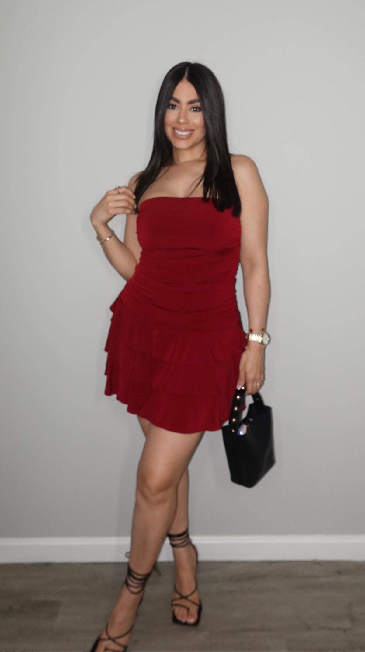 STRAPLESS BURGUNDY DRESS