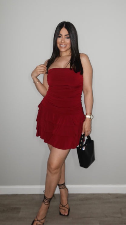 STRAPLESS BURGUNDY DRESS