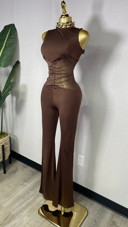 MESH BROWN JUMPSUIT