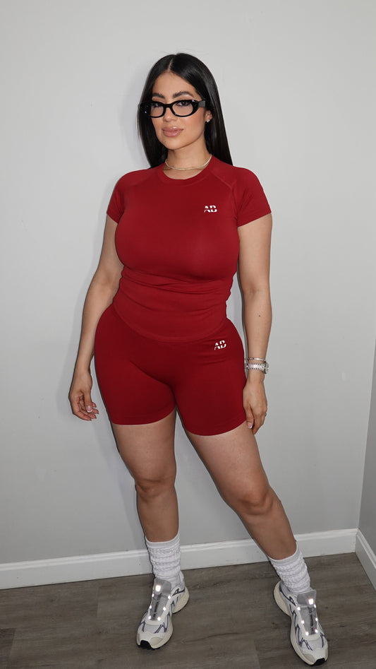AB SNATCHED WINE SHORT SET