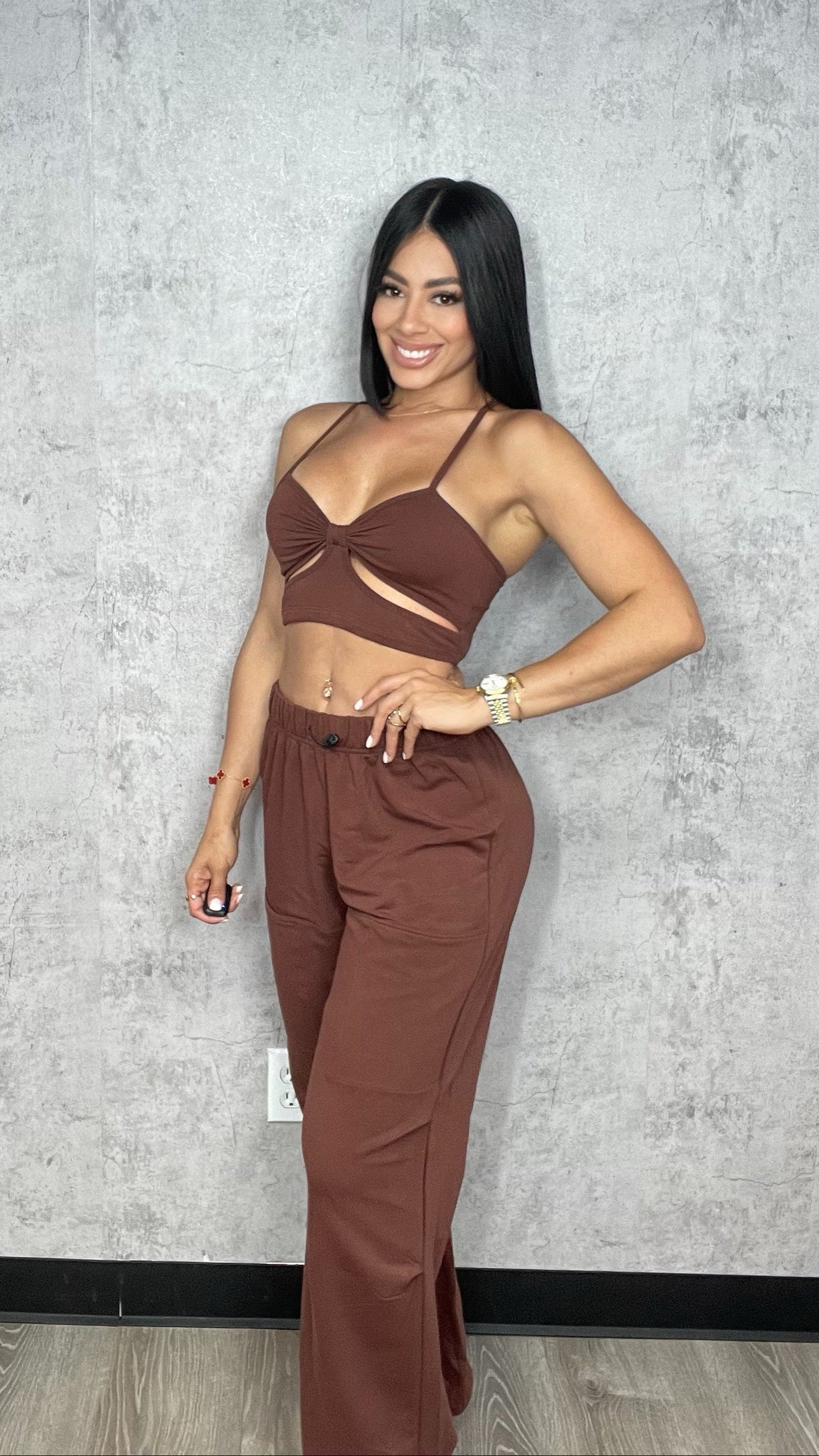 Cargo Sweatpants Set Brown