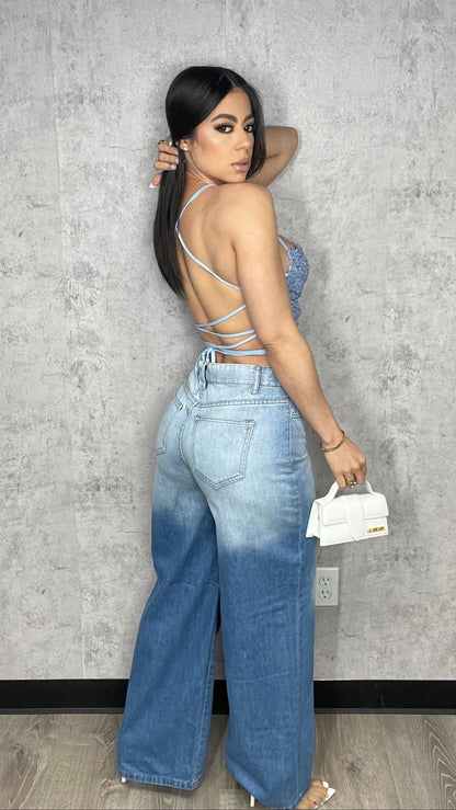 Sequin Blue Open Back Top