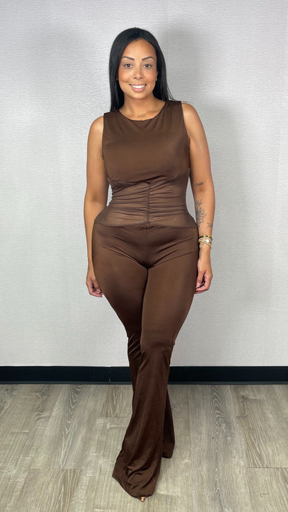 MESH BROWN JUMPSUIT