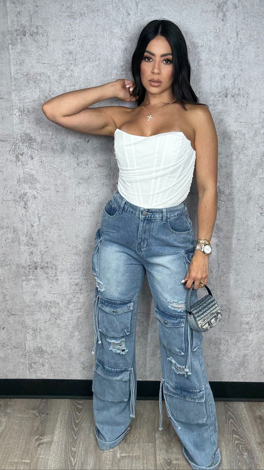 Melisa Denim Cargo Pants