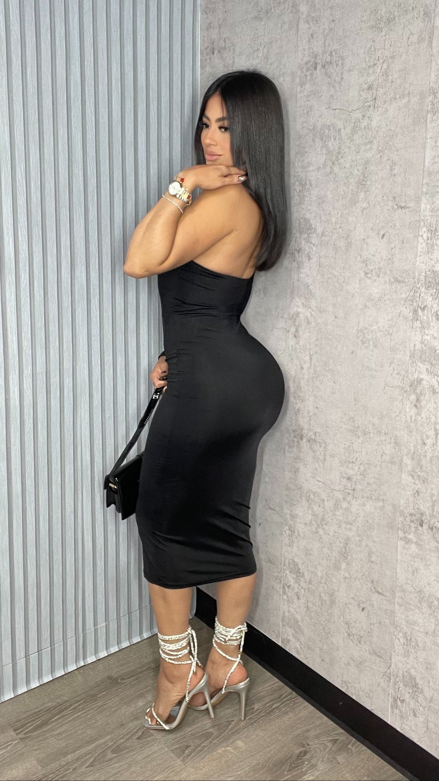 One Sleeve Black Mini Dress