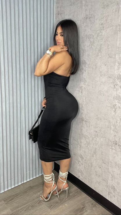 One Sleeve Black Mini Dress