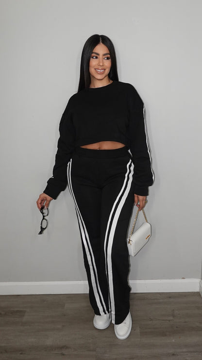 STRIPE BLACK PANTS SET