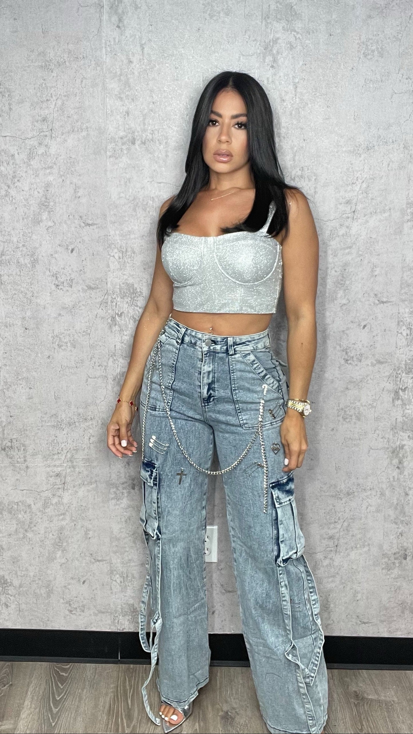 Silver Bustier Crop Top