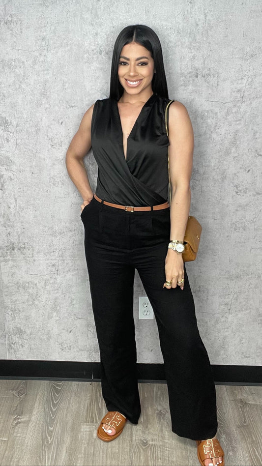 SILKY STRETCHY RUCHED BODYSUITS Black
