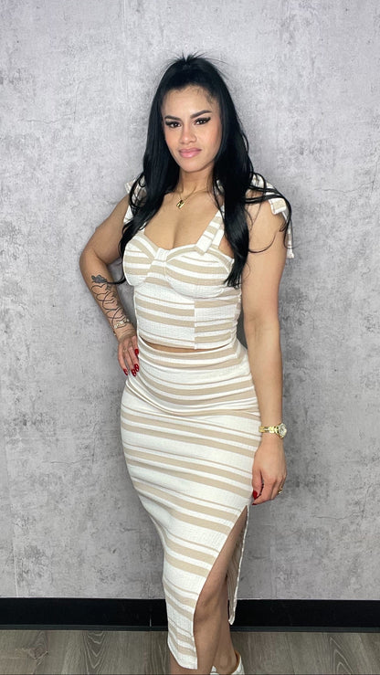 Bow Tie Top and Skirt Set Nude