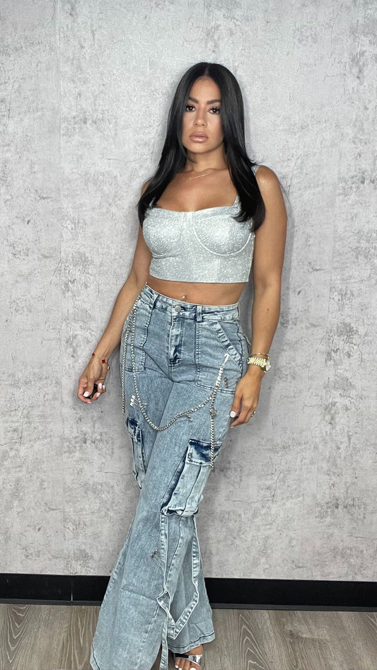 Silver Bustier Crop Top