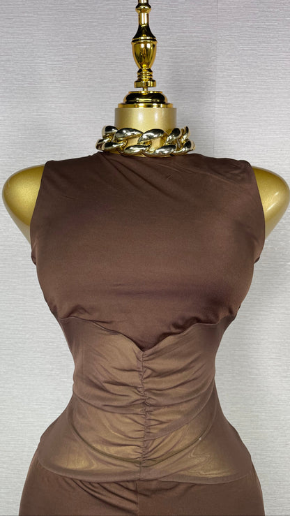 MESH BROWN JUMPSUIT