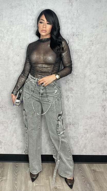 Dana Black and Silver Bodysuit