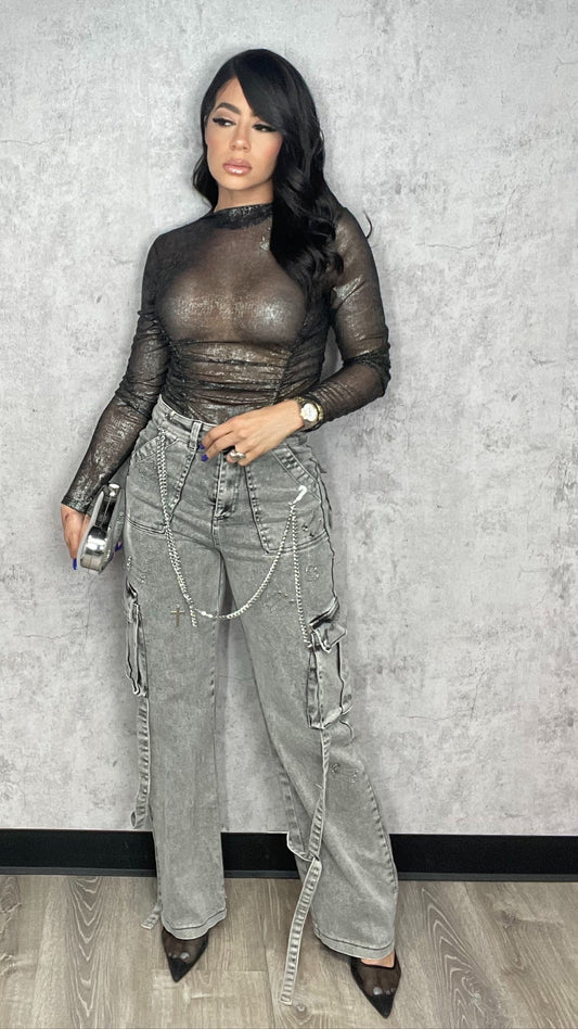 Dana Black and Silver Bodysuit