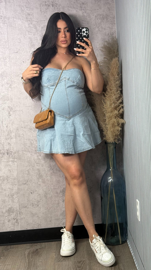 BUSTIER DENIM DRESS