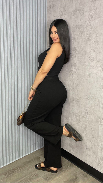 Vest And Wide Pants Black Set