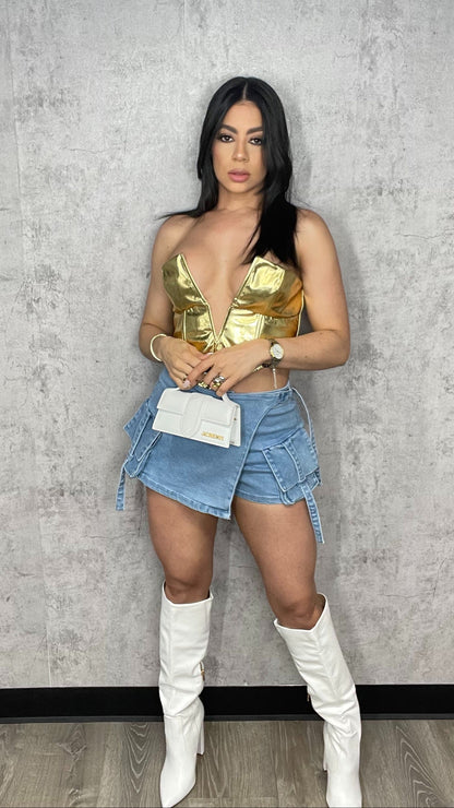 Denim Cargo Wrap Skort