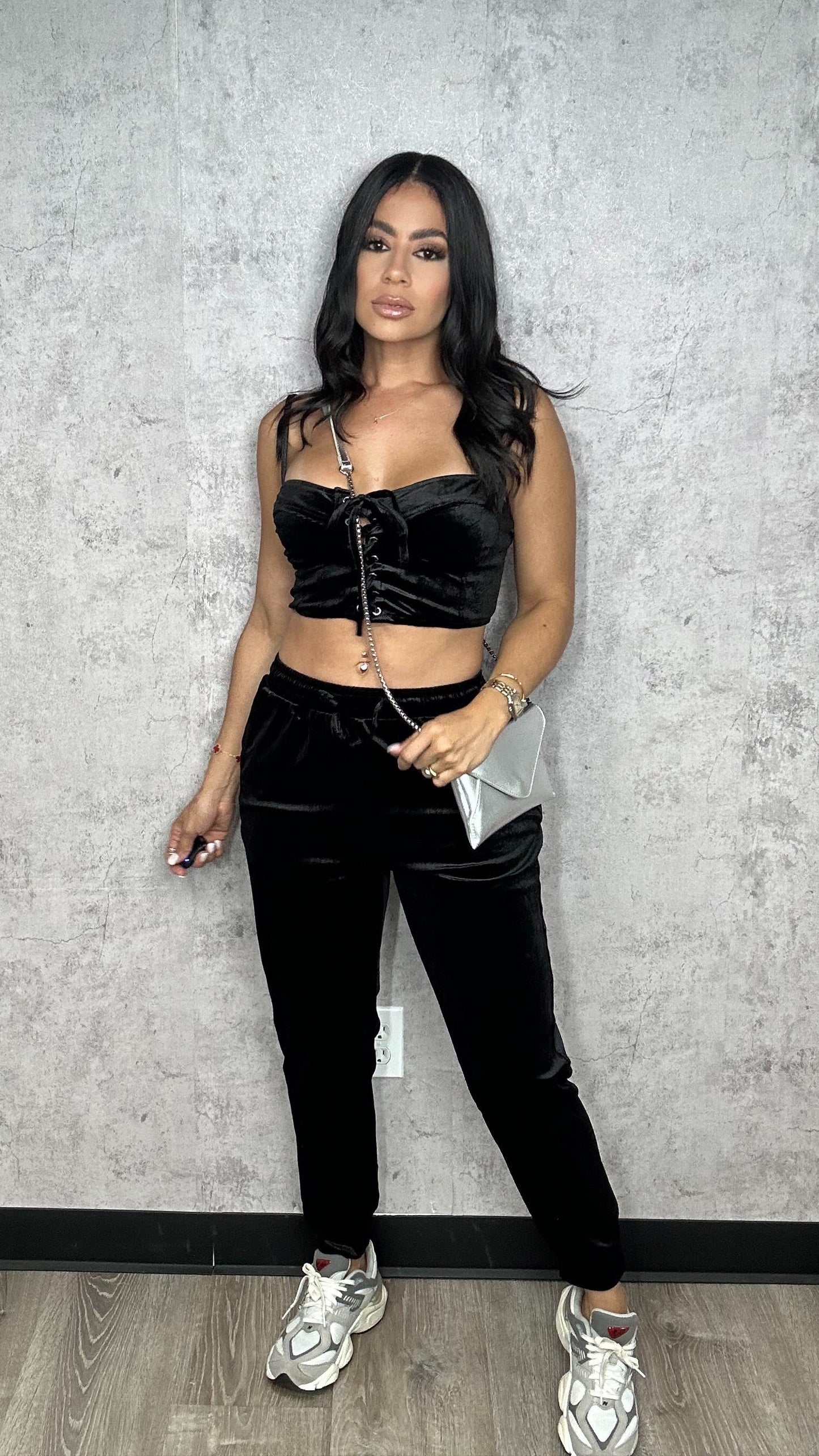 Velvet Jogger Set Black
